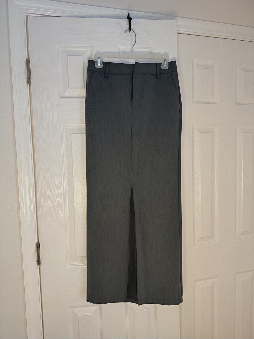 superdown Charcoal Gray Maxi Skirt with Front Slit